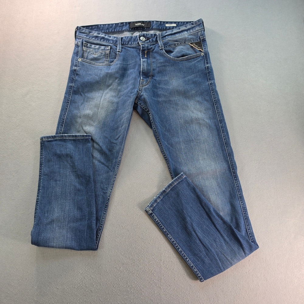 Replay Anbass Slim Fit Jeans Mens 32x32 Medium Wash Blue Denim M914.000.M23C930